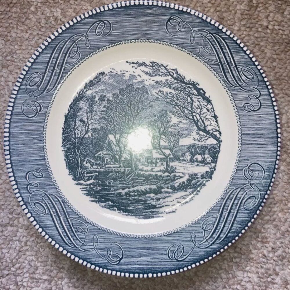 VINTAGE CURRIER IVES 10" Dinner Plates THE OLD GRIST MILL Royal China (6)